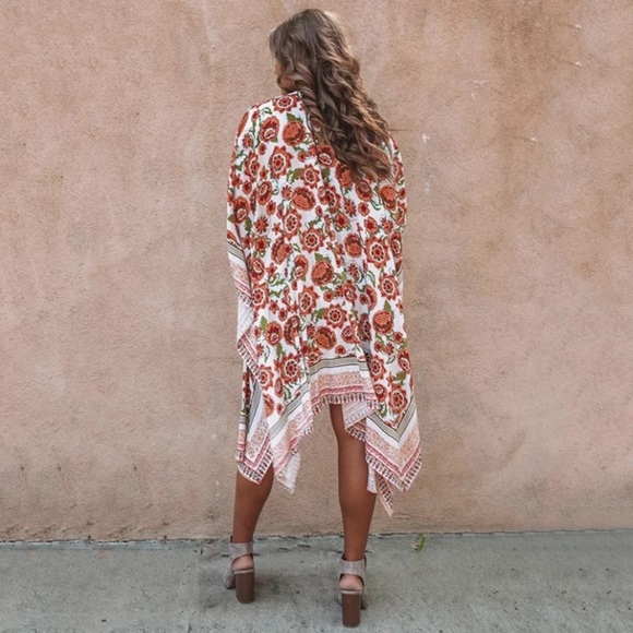 SOLD OUT CLEARANCE Boho Floral Open Kimono Coverup Wrap One Size - Picture 5 of 8